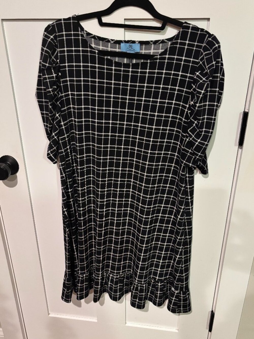 CeCe black and white grid plaid puff sleeve mini dress - Size L